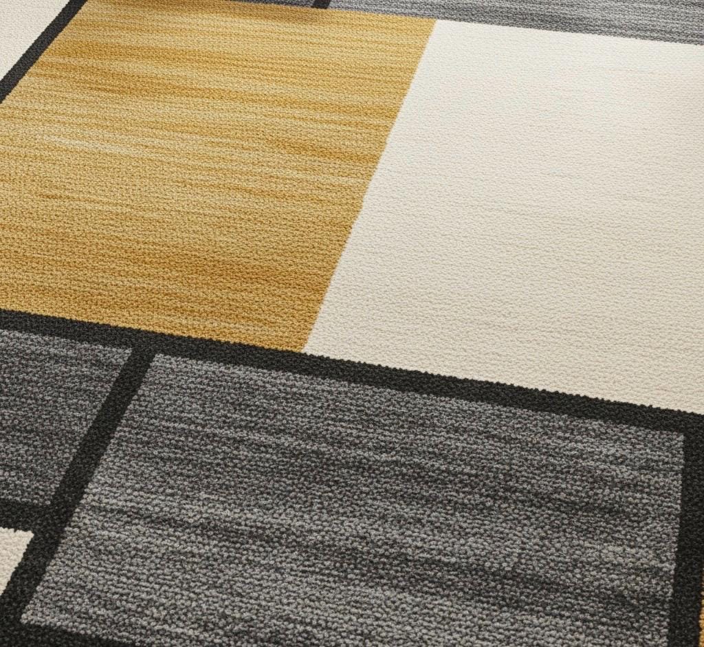 Handmade Geometric Area Rug | Grey, Ivory & Mustard Carpet