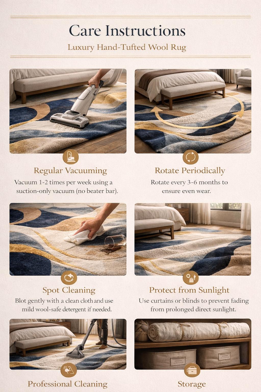 Luxury Abstract Hand Tufted Wool Rug, Modern Navy Beige Gold Area Rug, Contemporary Bedroom Rug, Plush High Low Texture Carpet, Living Room