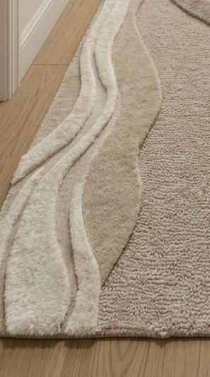 Luxury Hand Tufted Wool Rug | 3D High Low Sculpted Abstract Rug | Neutral Beige Ivory Modern Area Rug | Organic Wave Texture Carpet |