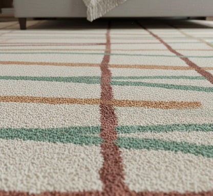 Handmade Tufted Round Area Rug: Pastel Grid, Scandinavian Boho