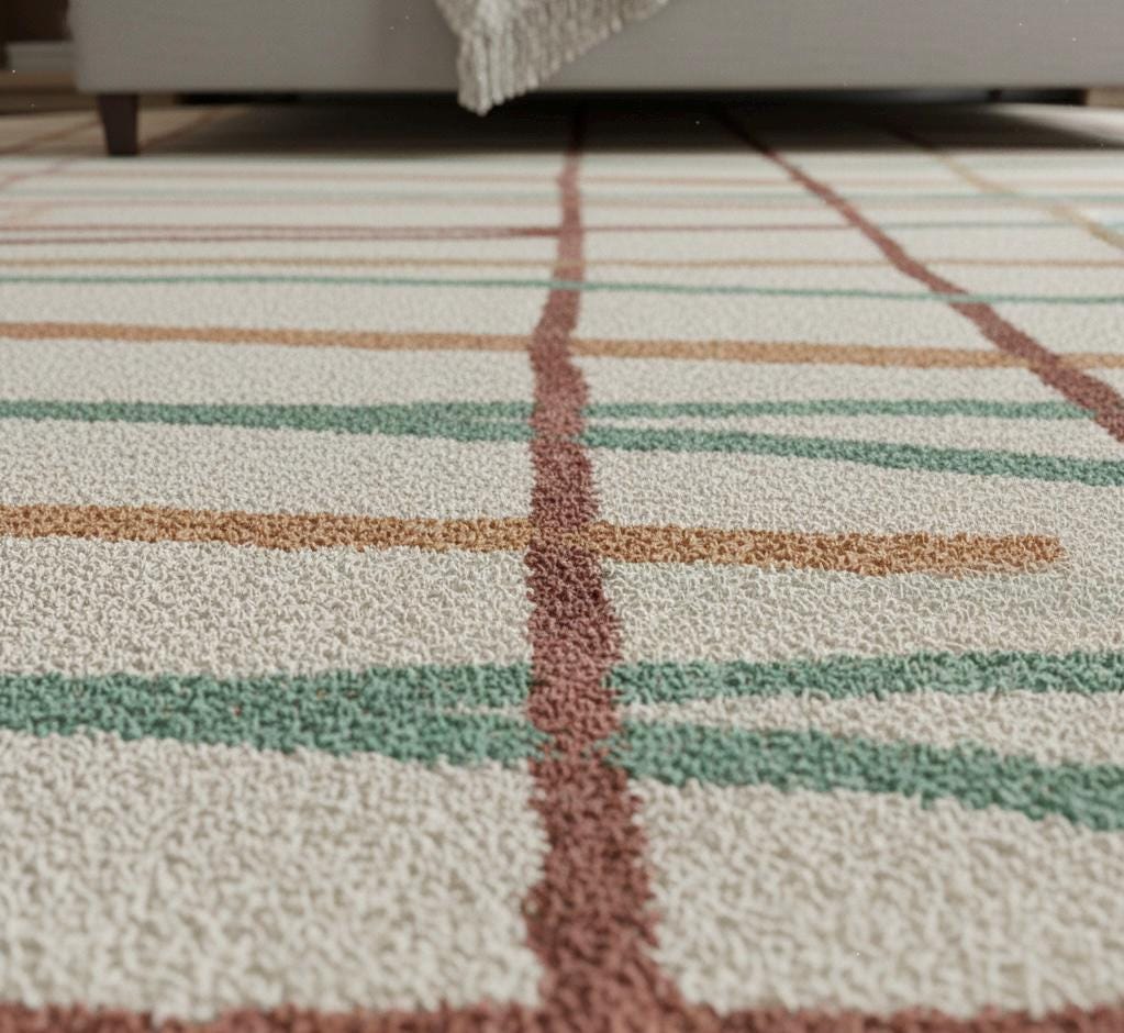 Luxury Handwoven Round Plaid Rug | Modern Neutral Bedroom and Living Room Accent Carpet