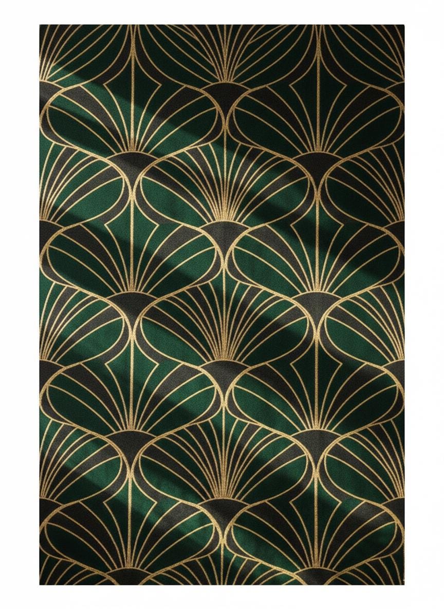 Luxury Art Deco Emerald & Gold Sculpted Rug - Hand-Carved 3D Fan Pattern - Mid-Century Modern Glam Area Rug - Premium Velvet Touch