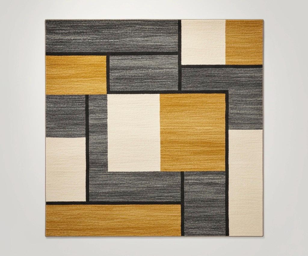 Handmade Geometric Area Rug | Grey, Ivory & Mustard Carpet
