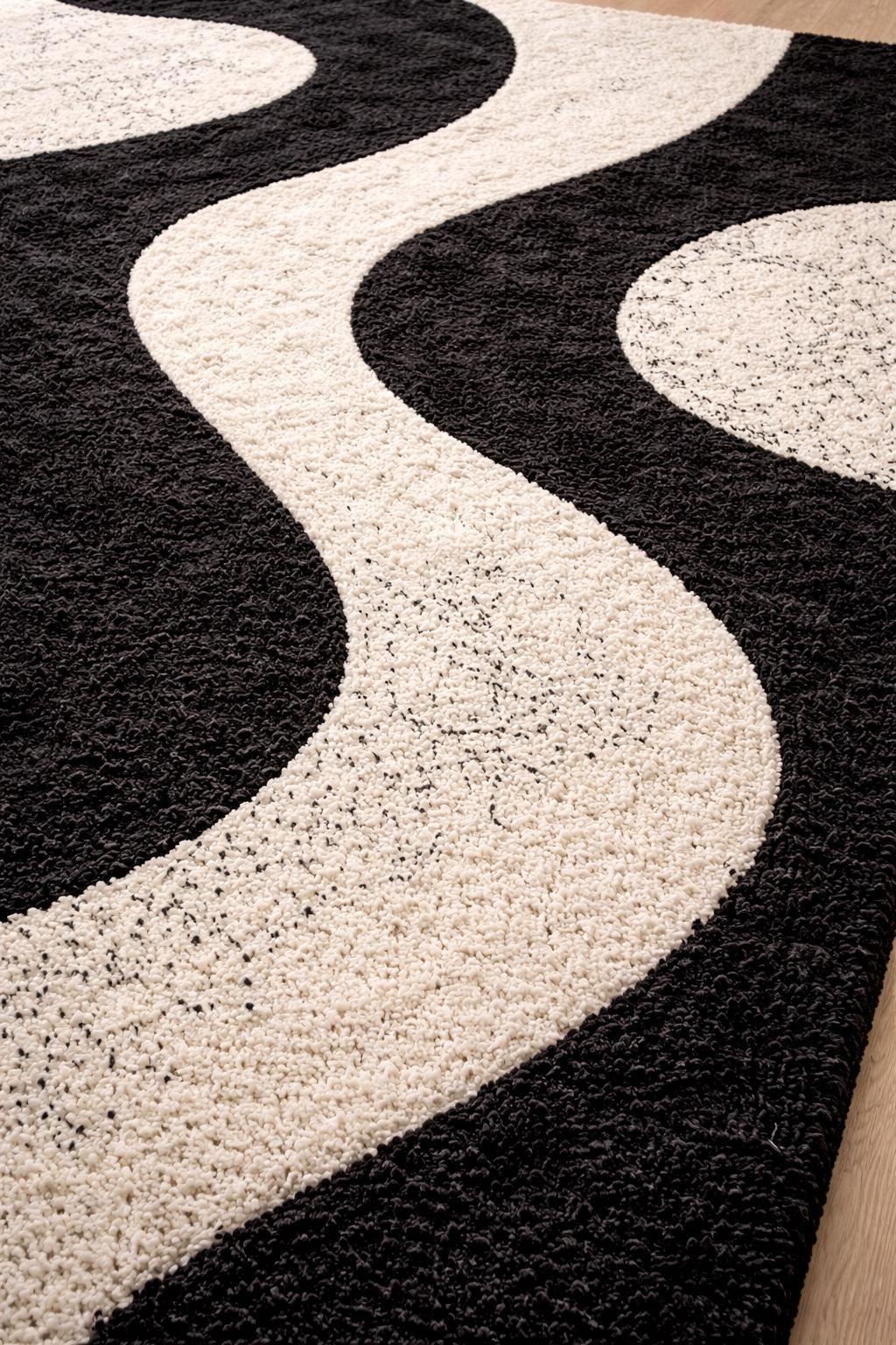 Black and White Abstract Wool Rug | Hand Tufted Modern Area Rug | Luxury Scandinavian Minimalist Carpet | Contemporary Bedroom Rug