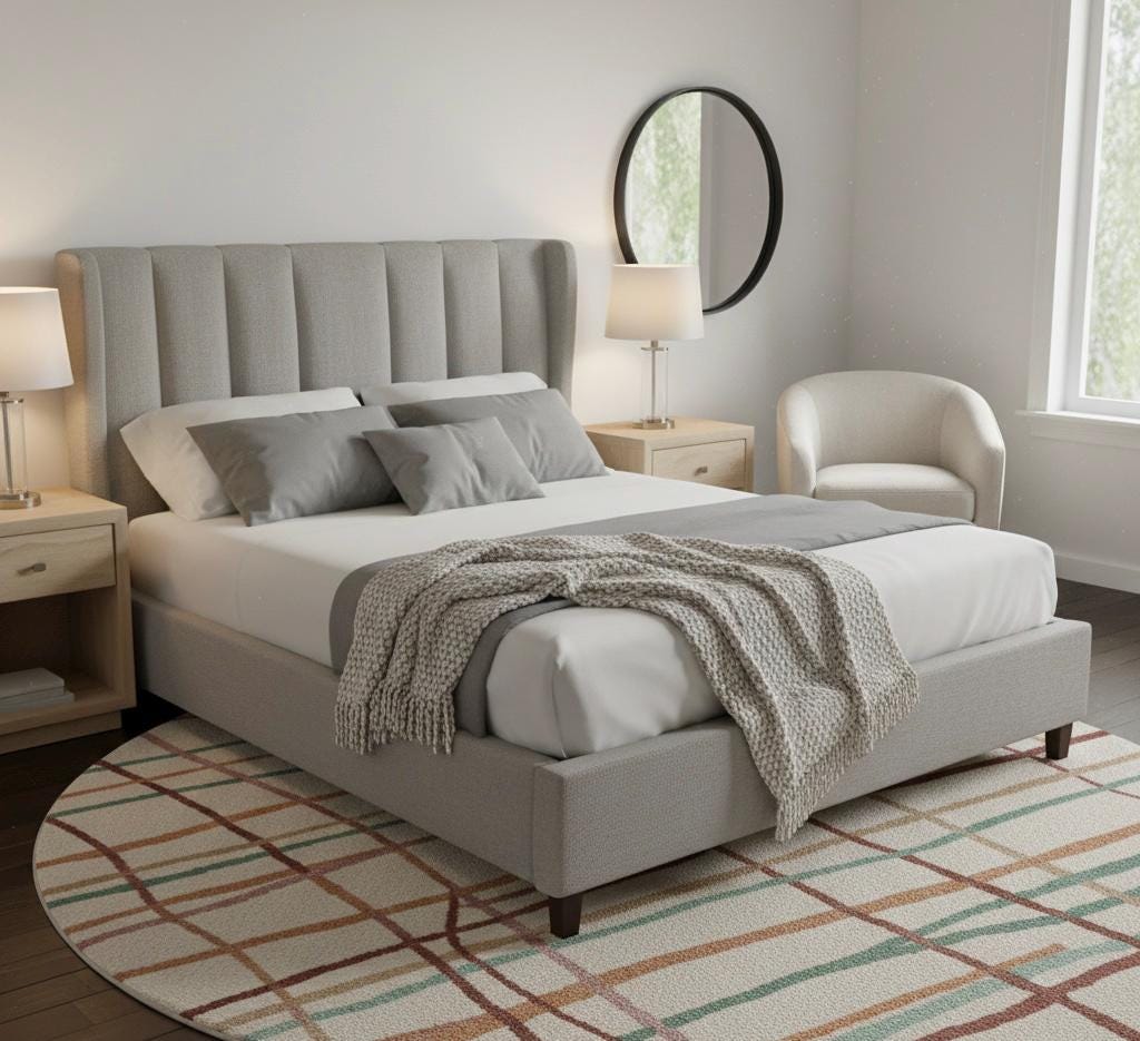 Handmade Tufted Round Area Rug: Pastel Grid, Scandinavian Boho