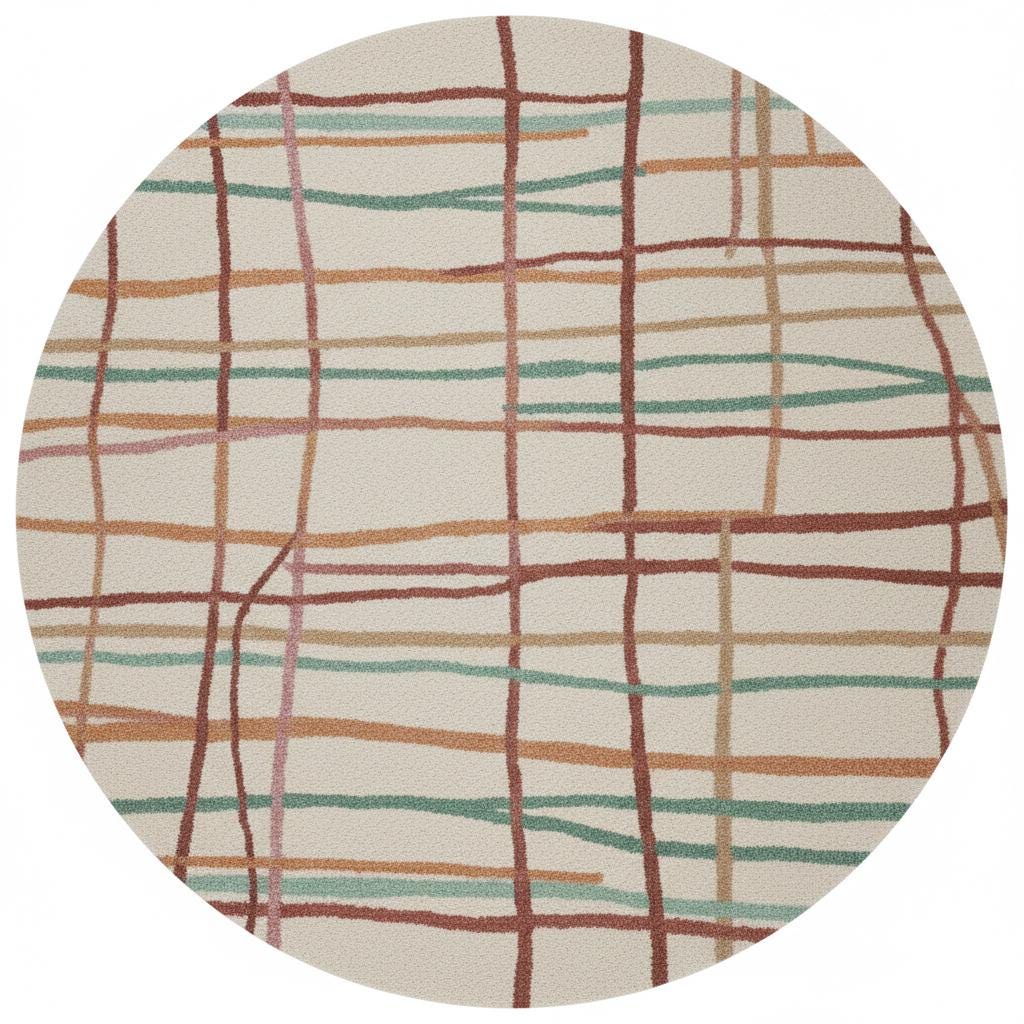 Handmade Tufted Round Area Rug: Pastel Grid, Scandinavian Boho
