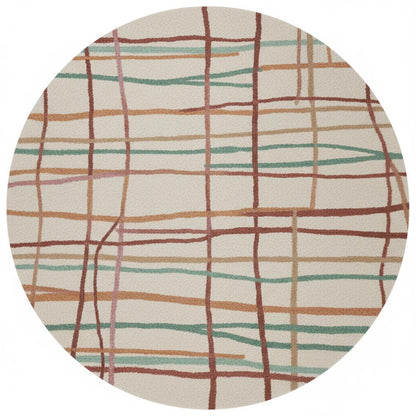 Handmade Tufted Round Area Rug: Pastel Grid, Scandinavian Boho