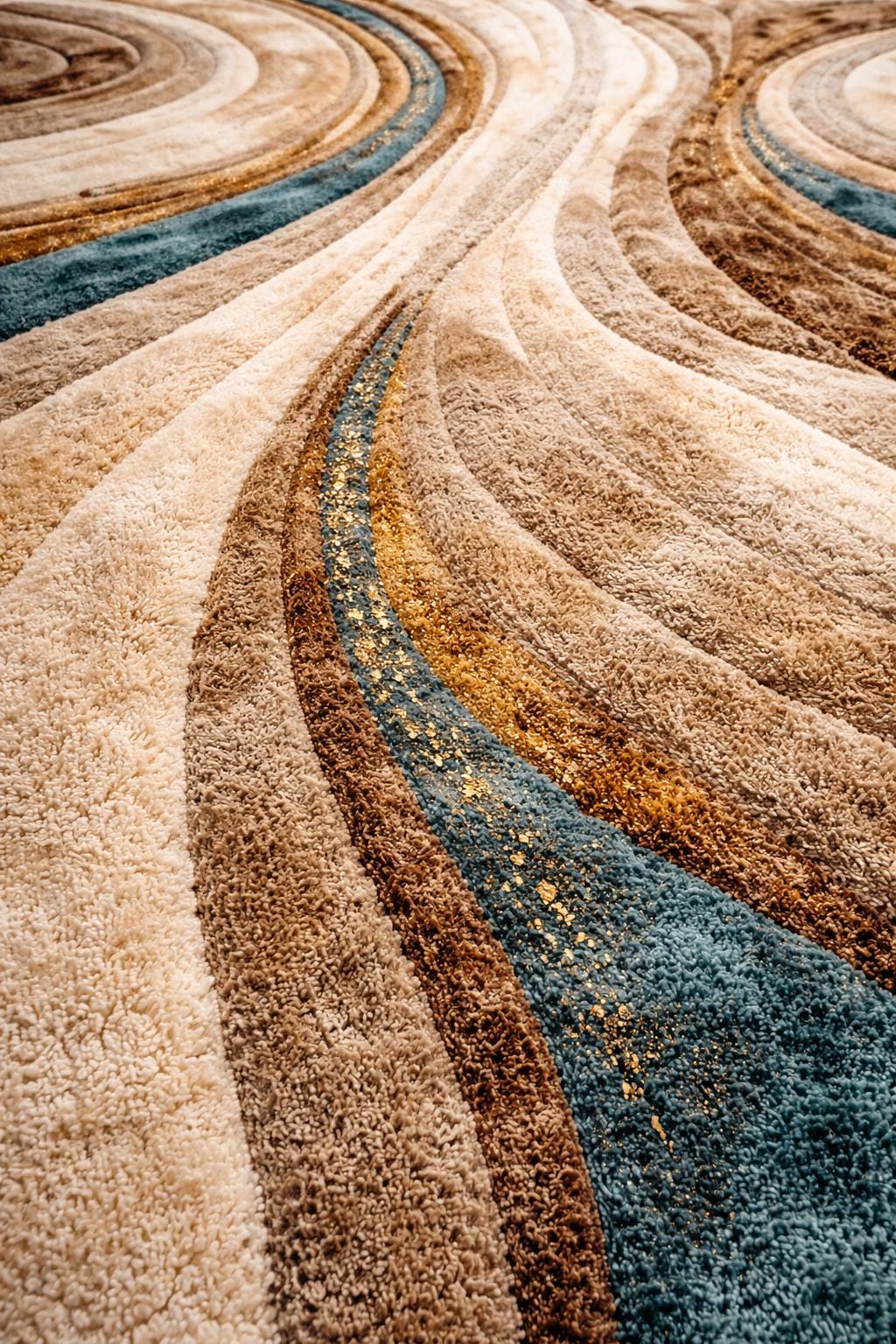 Luxury Hand Tufted Wool Rug | Abstract Beige Brown Teal Area Rug | Modern Bedroom Carpet | Contemporary Cut Pile Rug | Custom 8x10  9x10 rug