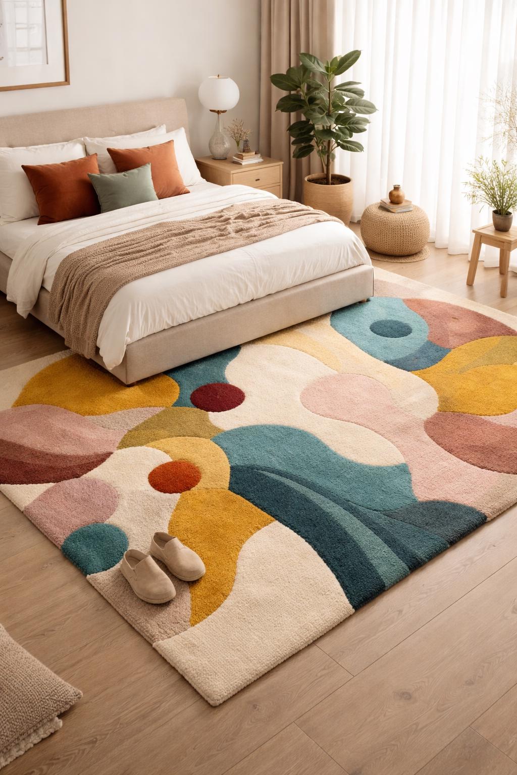 Hand Tufted Wool Rug | Modern Abstract Area Rug | Luxury Cut Pile Carpet | Colorful Contemporary Bedroom Living Room Rug | 8x10 9x12 rug
