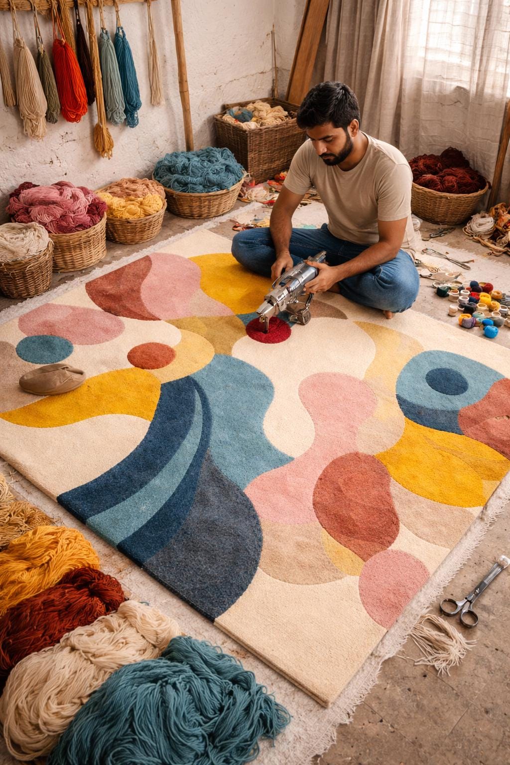 Hand Tufted Wool Rug | Modern Abstract Area Rug | Luxury Cut Pile Carpet | Colorful Contemporary Bedroom Living Room Rug | 8x10 9x12 rug
