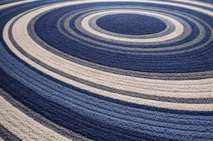 Luxury Round Blue Geometric Rug | Hand Tufted Modern Circle Area Rug Plush Wool Bedroom and Living Room Carpet Contemporary Home Decor |