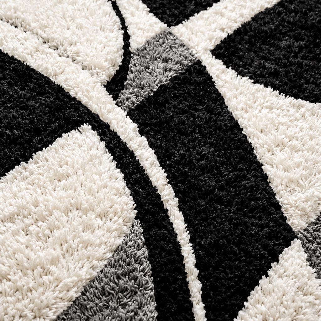 Luxury Black White Abstract Rug | Modern Hand Tufted Wool Area Rug | Luxury Geometric Shag Carpet | Contemporary Living Room Bedroom Rug |
