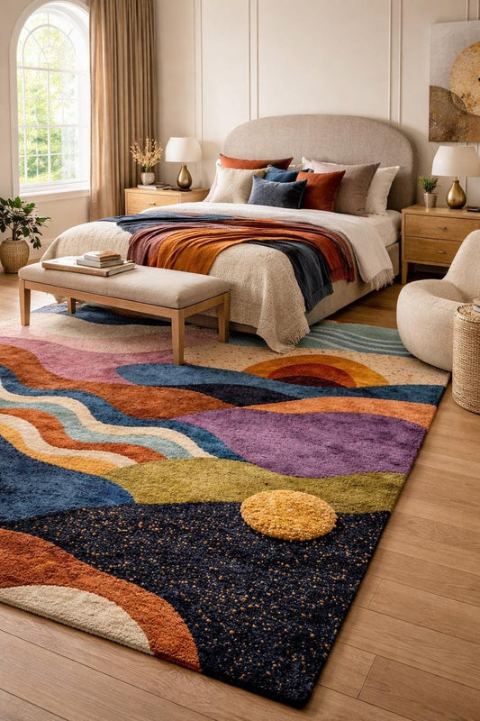 Luxury Hand Tufted Wool Abstract Rug | Modern Colorful Area Rug for Living Room & Bedroom | Unique Designer Carpet | Handmade in India