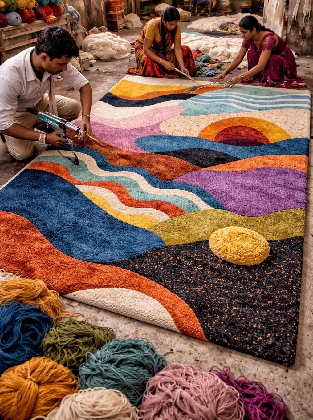 Luxury Hand Tufted Wool Abstract Rug | Modern Colorful Area Rug for Living Room & Bedroom | Unique Designer Carpet | Handmade in India