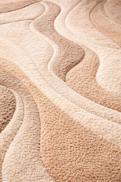 Luxury Hand Tufted Wool Rug | High Pile Abstract Rug | Neutral Beige Cream Area Rug | Modern Bedroom Carpet | Plush 3D Carved Wool Rug