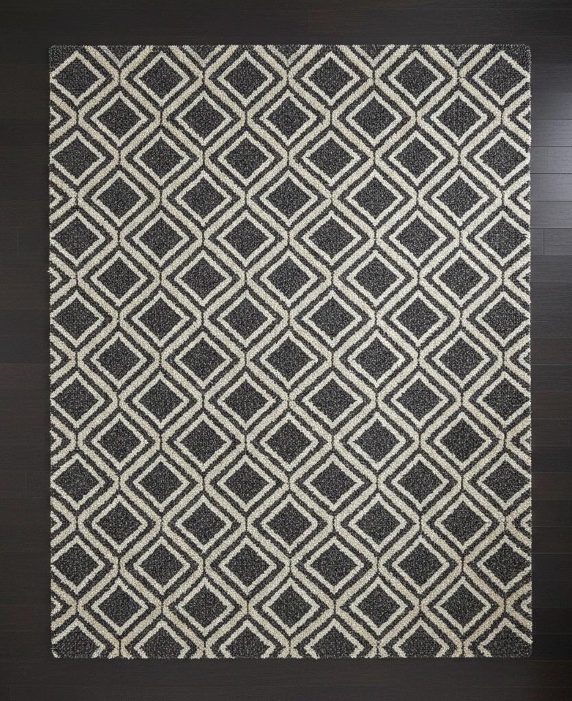 Large Geometric Diamond Area Rug, Black and Cream Modern Pattern Carpet, Plush High Pile Rug for Living Room Bedroom, Art Deco Style Decor