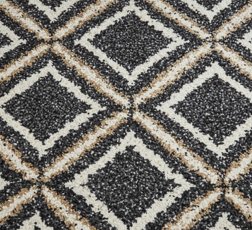 Large Geometric Diamond Area Rug, Black and Cream Modern Pattern Carpet, Plush High Pile Rug for Living Room Bedroom, Art Deco Style Decor