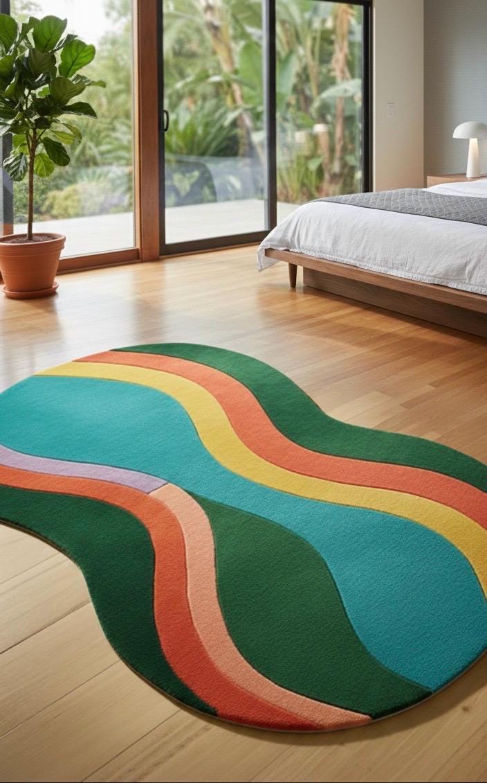 Colorful Abstract Wavy Rug | Vibrant Retro Multi-Color Area Rug | Funky Organic Shaped Carpet | Bold Aesthetic Home Decor | Groovy Maximalis