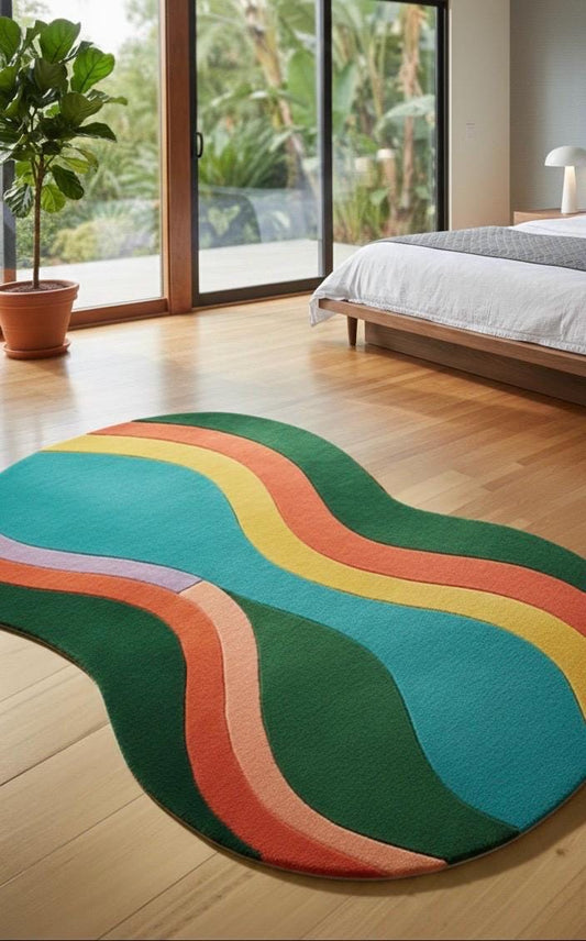 Colorful Abstract Wavy Rug | Vibrant Retro Multi-Color Area Rug | Funky Organic Shaped Carpet | Bold Aesthetic Home Decor | Groovy Maximalis