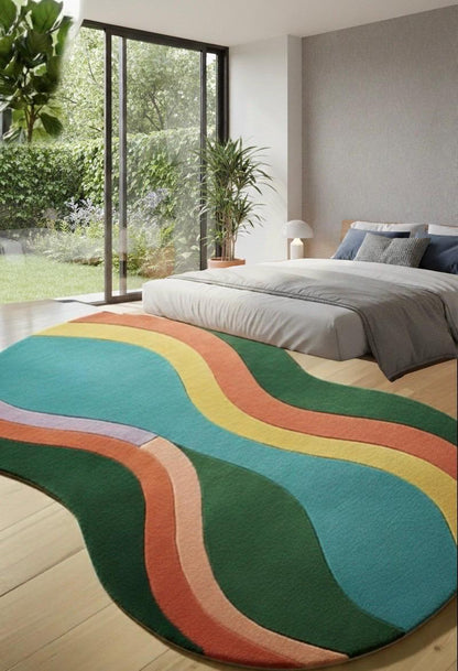 Colorful Abstract Wavy Rug | Vibrant Retro Multi-Color Area Rug | Funky Organic Shaped Carpet | Bold Aesthetic Home Decor | Groovy Maximalis
