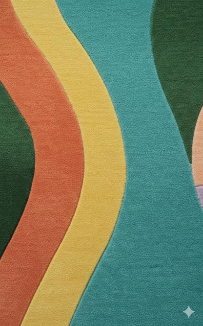 Colorful Abstract Wavy Rug | Vibrant Retro Multi-Color Area Rug | Funky Organic Shaped Carpet | Bold Aesthetic Home Decor | Groovy Maximalis