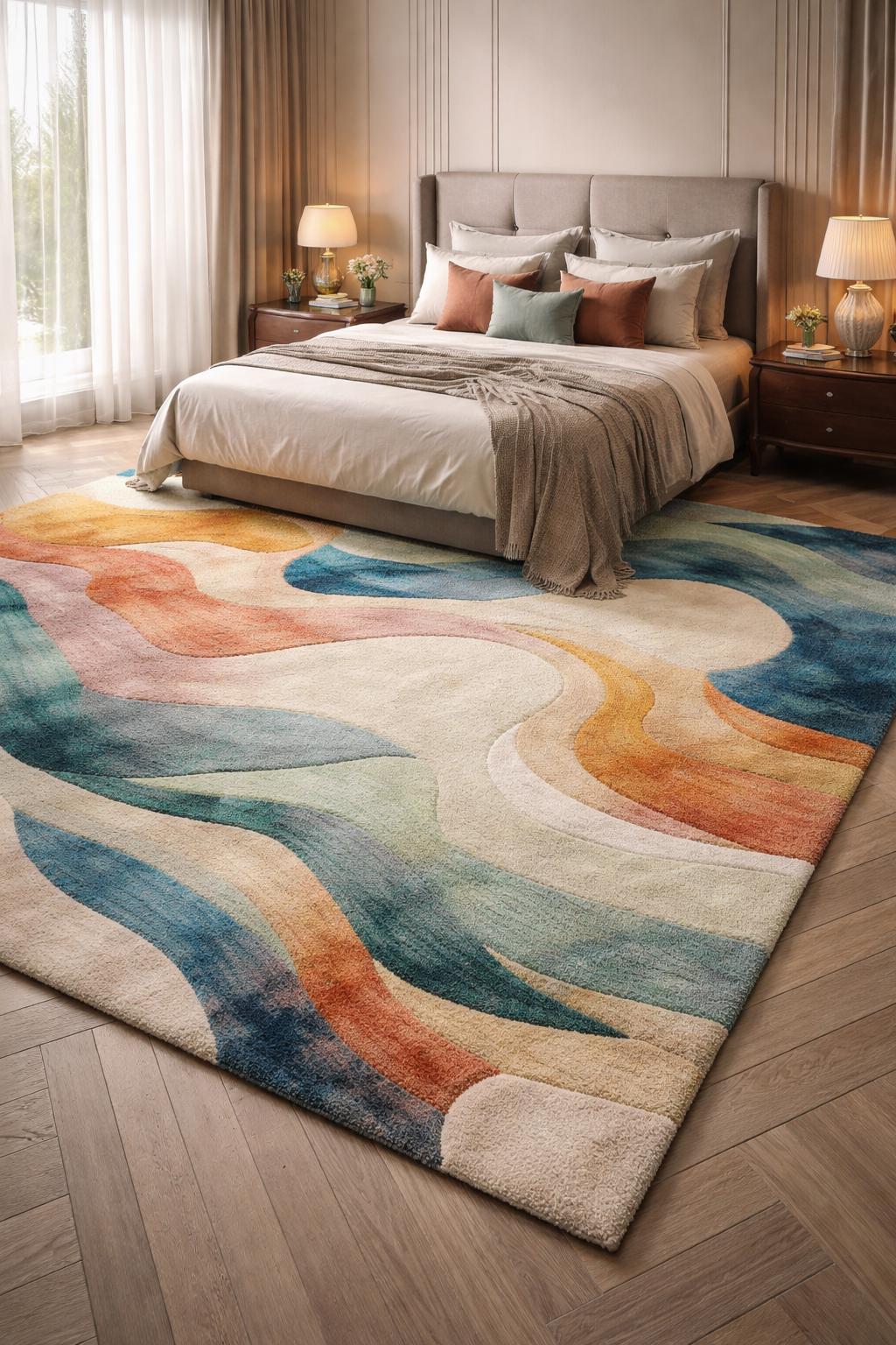 Luxury Abstract Area Rug | Modern Colorful |Bedroom Rug | Soft Cut Pile Carpet  Contemporary Living Room Rug | Artistic Floor Rug | 9x108x12