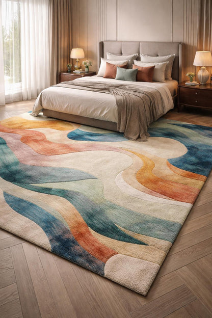 Luxury Abstract Area Rug | Modern Colorful |Bedroom Rug | Soft Cut Pile Carpet  Contemporary Living Room Rug | Artistic Floor Rug | 9x108x12