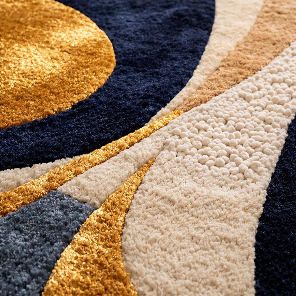 Luxury Abstract Hand Tufted Wool Rug, Modern Navy Beige Gold Area Rug, Contemporary Bedroom Rug, Plush High Low Texture Carpet, Living Room