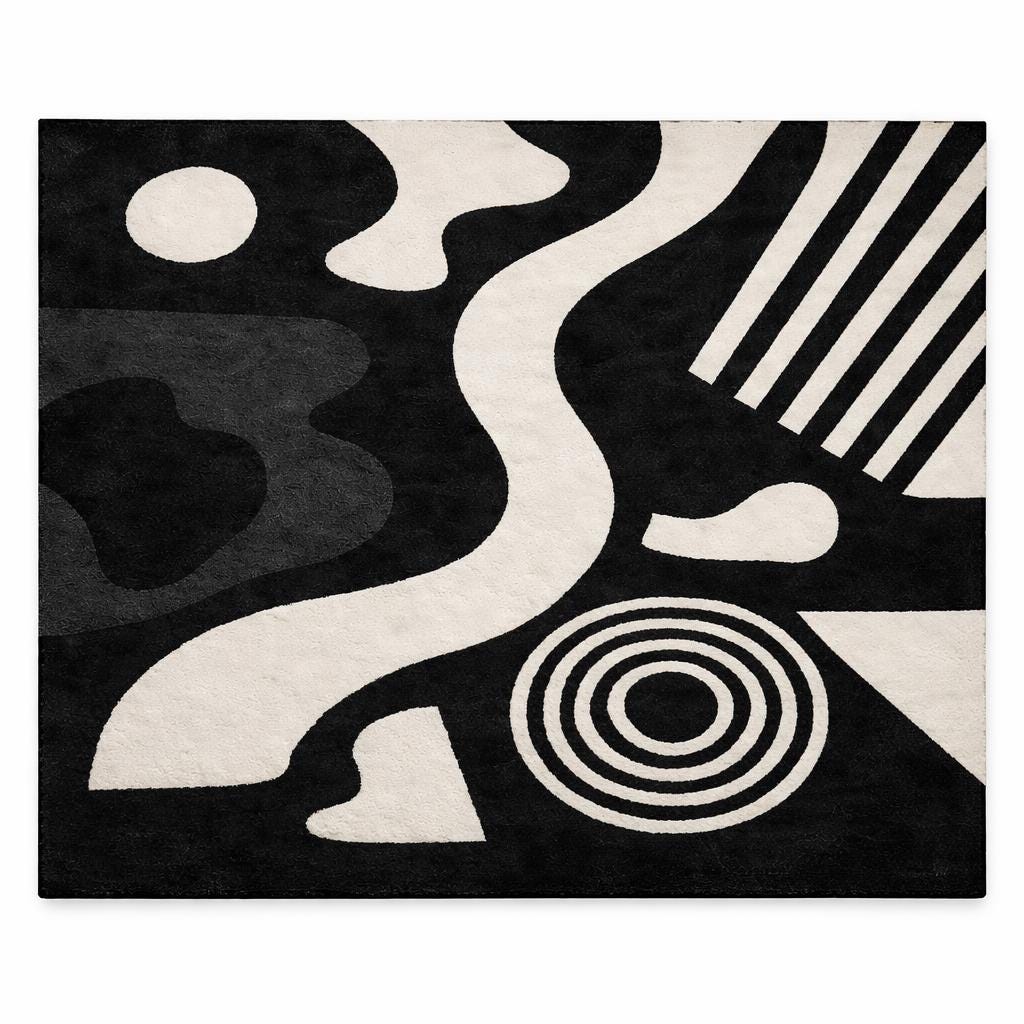 Black and White Abstract Rug | Hand Tufted Wool Area Rug | Modern Scandinavian Rug | Geometric Designer Carpet | Luxury Living Room Rug 9x12
