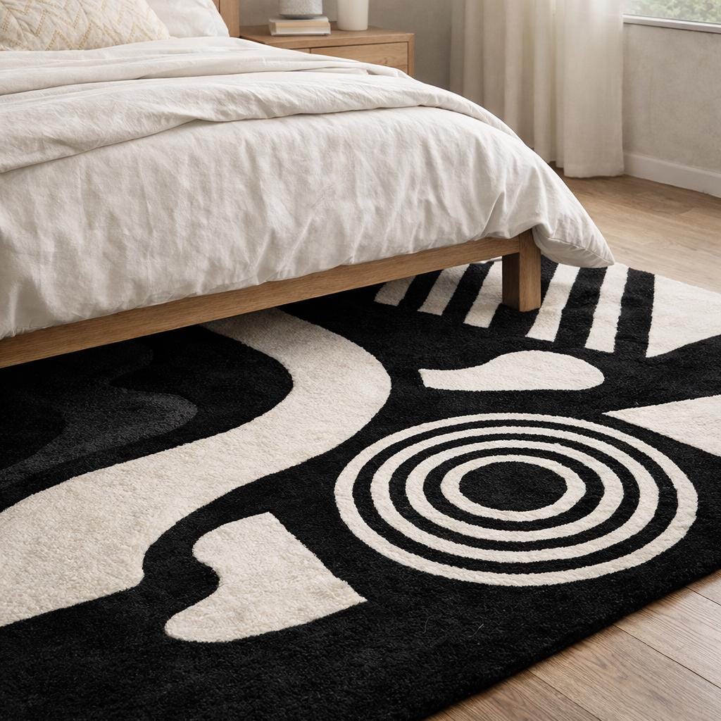Black and White Abstract Rug | Hand Tufted Wool Area Rug | Modern Scandinavian Rug | Geometric Designer Carpet | Luxury Living Room Rug 9x12