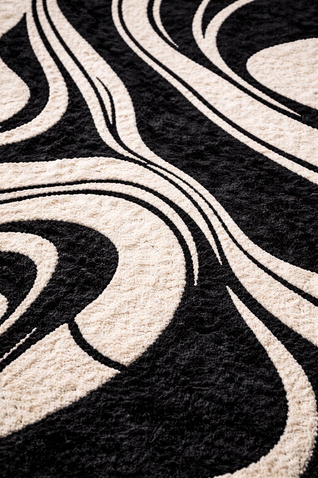 Black White Abstract Wool Rug | Hand Tufted Modern Area Rug | Luxury Designer Carpet | Contemporary Living Room Rug | Minimalist Bedroom Rug
