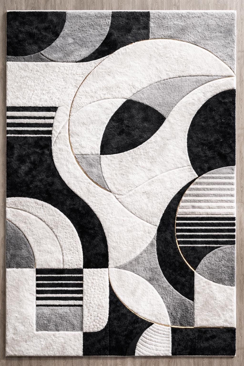 Luxury Black and White Abstract Rug | Modern Minimalist Area Rug | High Pile Plush Contemporary Carpet | Designer Living Room Statement Rug