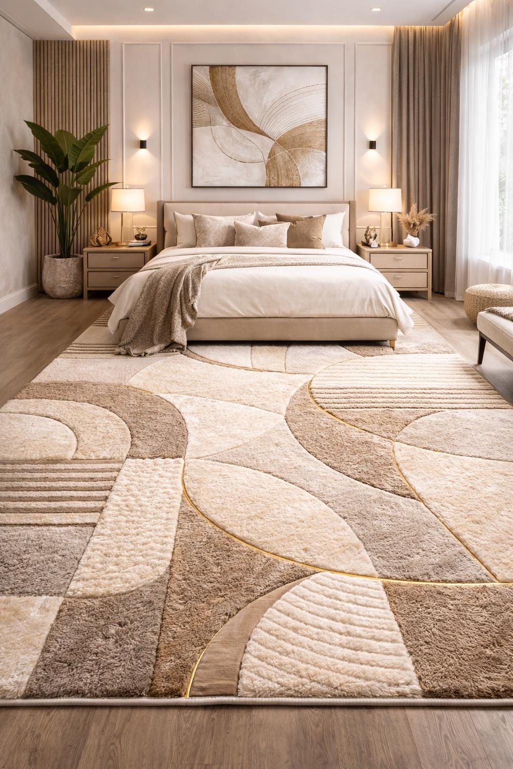 Luxury Hand Tufted Wool Rug | Modern Abstract Area Rug | Neutral Beige Cream Rug | Living Room Bedroom Carpet | Handmade Indian Artisan Rug