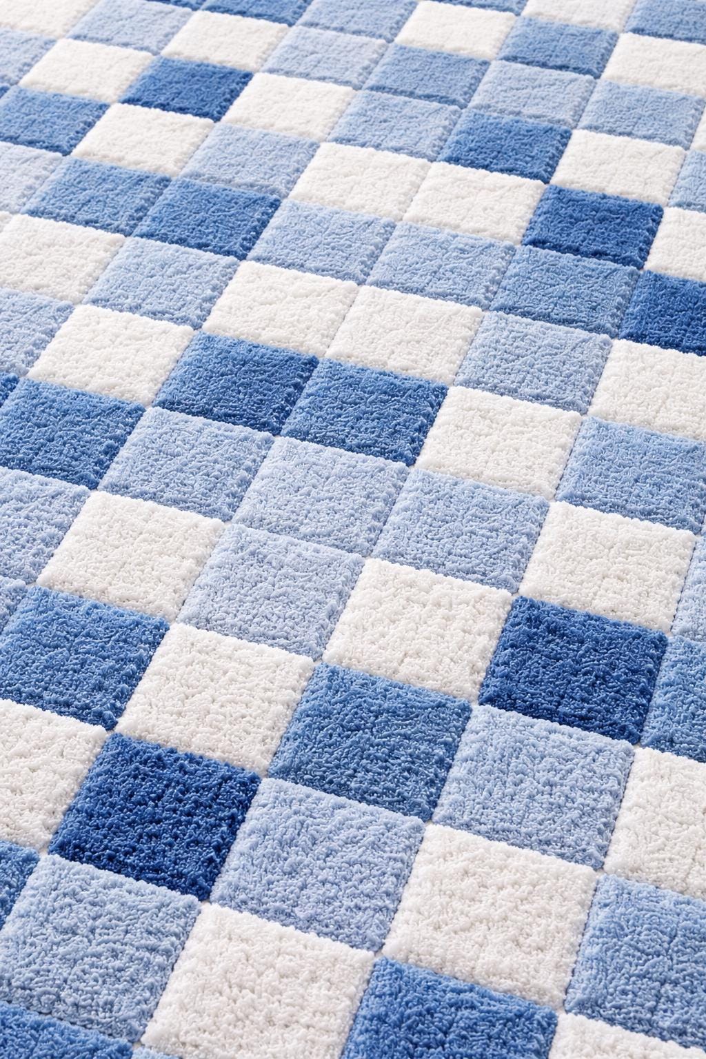 Blue Checkered Area Rug | Modern Checkerboard Bedroom Rug | Soft Plush Shag Carpet | Scandinavian Farmhouse Decor | Large Living Room Rug