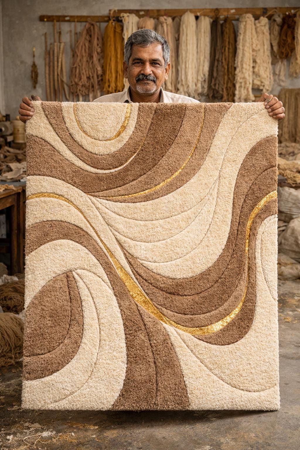 Luxury Hand Tufted Wool Rug | Neutral Abstract Rug | Ivory Brown Modern Area Rug | Contemporary Living Room Rug | Plush Wool Carpet rug 9x12