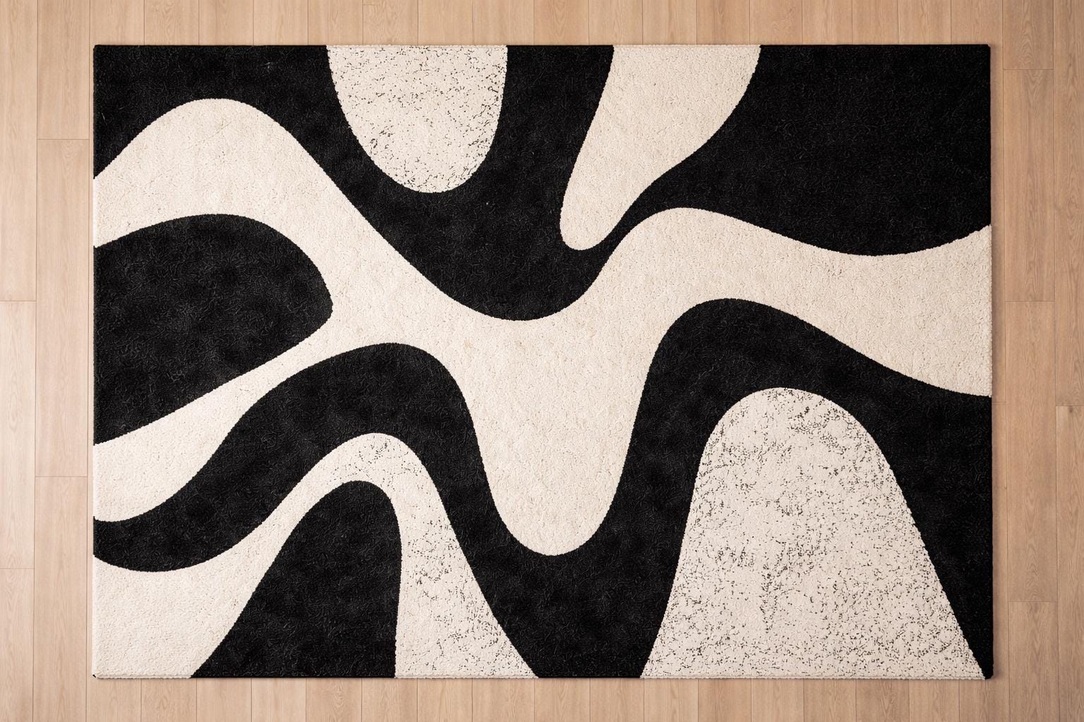 Black and White Abstract Wool Rug | Hand Tufted Modern Area Rug | Luxury Scandinavian Minimalist Carpet | Contemporary Bedroom Rug