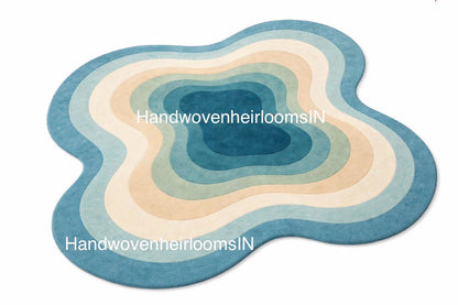 Hand Tufted Wool Rug | Abstract Blue Area Rug | Luxury Modern Irregular Rug | Teal Contemporary Designer Rug | Unique Handmade Rug
