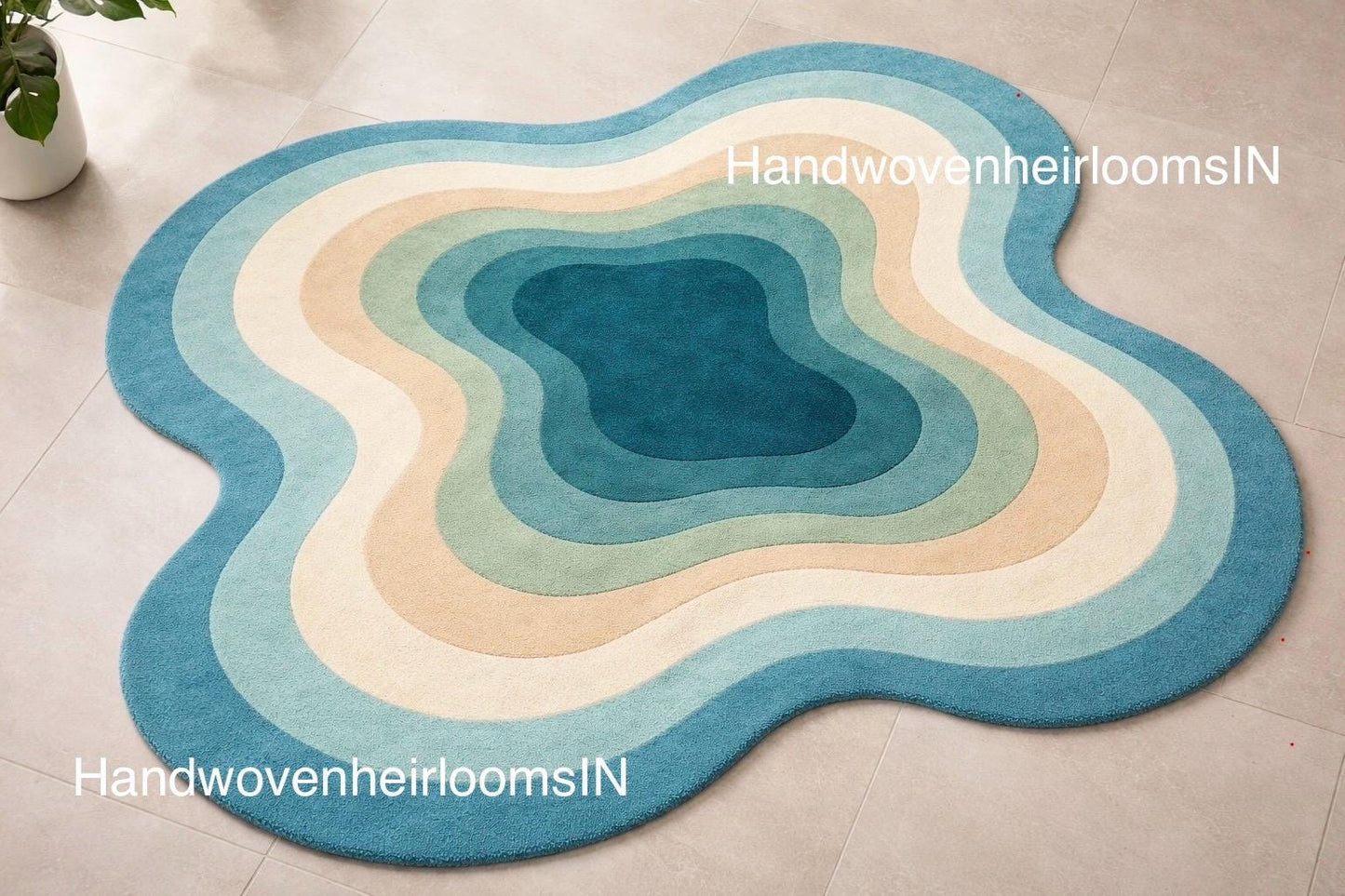 Hand Tufted Wool Rug | Abstract Blue Area Rug | Luxury Modern Irregular Rug | Teal Contemporary Designer Rug | Unique Handmade Rug
