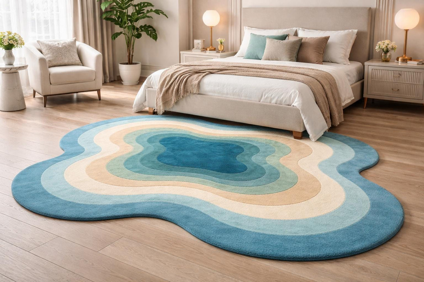 Hand Tufted Wool Rug | Abstract Blue Area Rug | Luxury Modern Irregular Rug | Teal Contemporary Designer Rug | Unique Handmade Rug