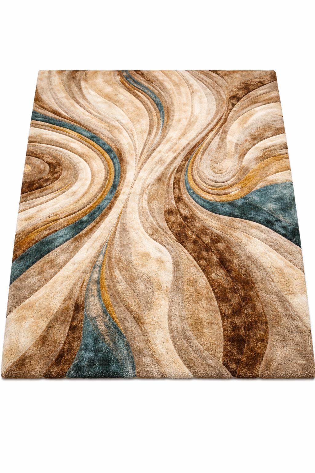 Luxury Hand Tufted Wool Rug | Abstract Beige Brown Teal Area Rug | Modern Bedroom Carpet | Contemporary Cut Pile Rug | Custom 8x10  9x10 rug