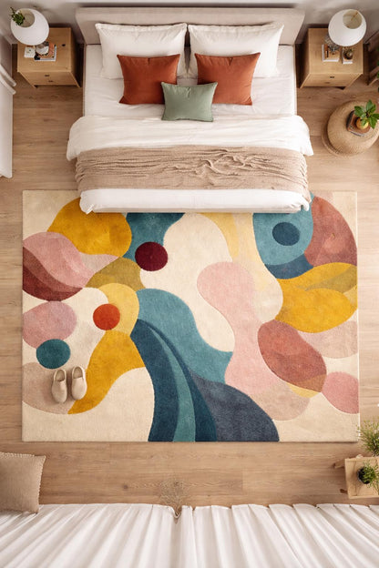 Hand Tufted Wool Rug | Modern Abstract Area Rug | Luxury Cut Pile Carpet | Colorful Contemporary Bedroom Living Room Rug | 8x10 9x12 rug