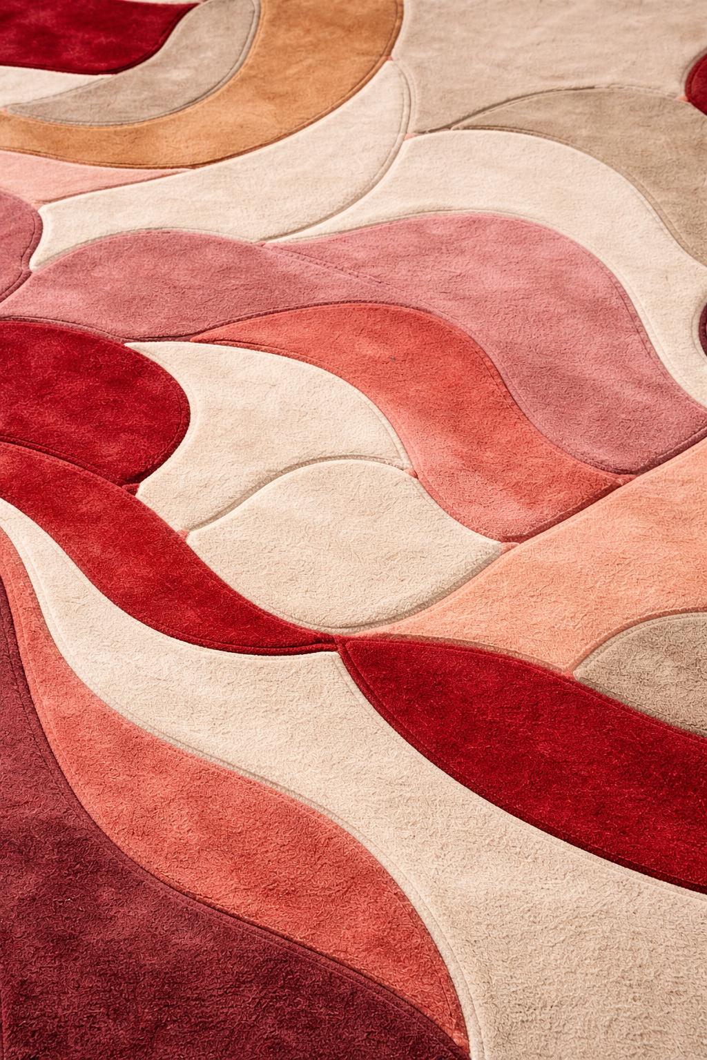 Hand Tufted Wool Rug | Beige & Red Abstract Cut Pile Rug | Modern Bedroom Area Rug | Contemporary Living Room Carpet | Custom Size Available