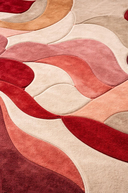 Hand Tufted Wool Rug | Beige & Red Abstract Cut Pile Rug | Modern Bedroom Area Rug | Contemporary Living Room Carpet | Custom Size Available