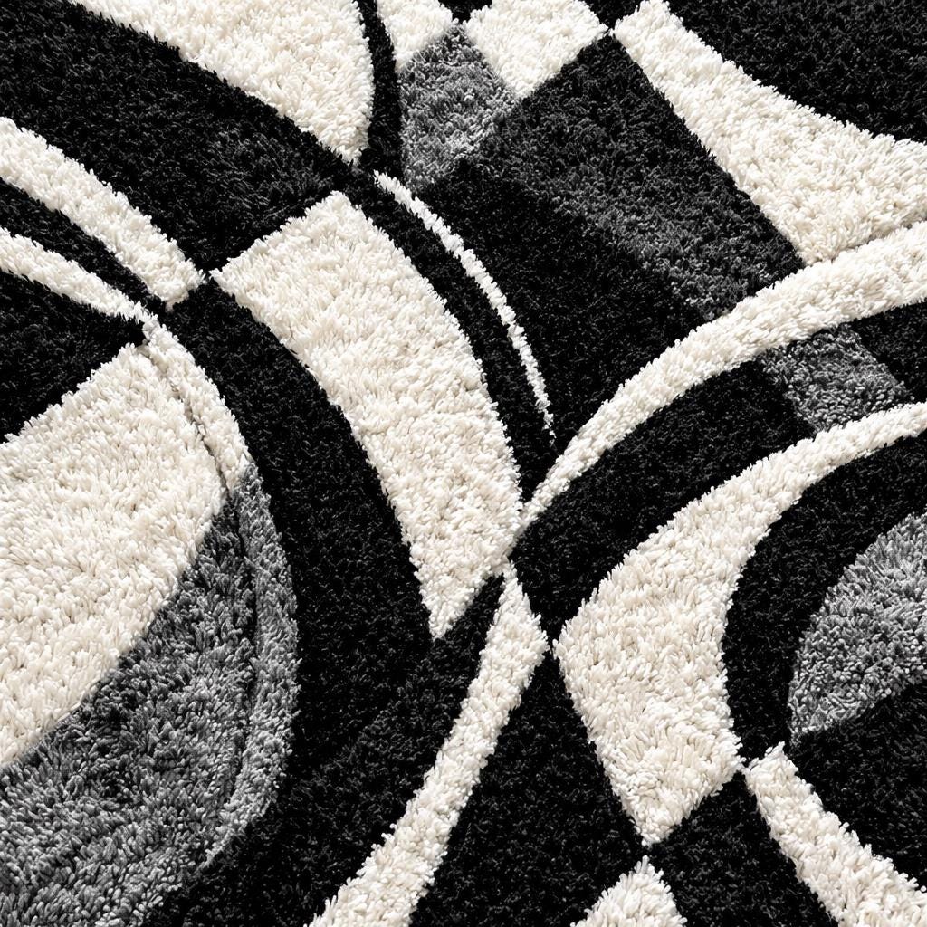 Luxury Black White Abstract Rug | Modern Hand Tufted Wool Area Rug | Luxury Geometric Shag Carpet | Contemporary Living Room Bedroom Rug |