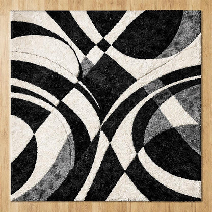 Luxury Black White Abstract Rug | Modern Hand Tufted Wool Area Rug | Luxury Geometric Shag Carpet | Contemporary Living Room Bedroom Rug |