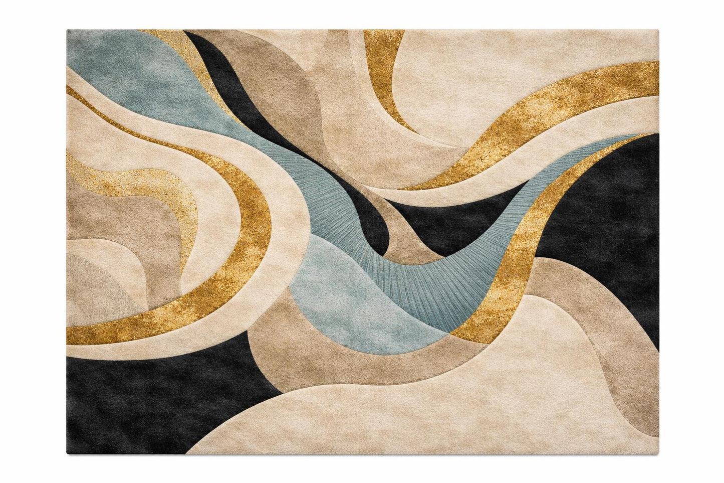Luxury Abstract Hand Tufted Wool Rug |Modern Beige Gold Blue Area Rug| Contemporary Handmade Carpet | Designer Living Room Rug | 9x12 8x10