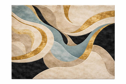 Luxury Abstract Hand Tufted Wool Rug |Modern Beige Gold Blue Area Rug| Contemporary Handmade Carpet | Designer Living Room Rug | 9x12 8x10