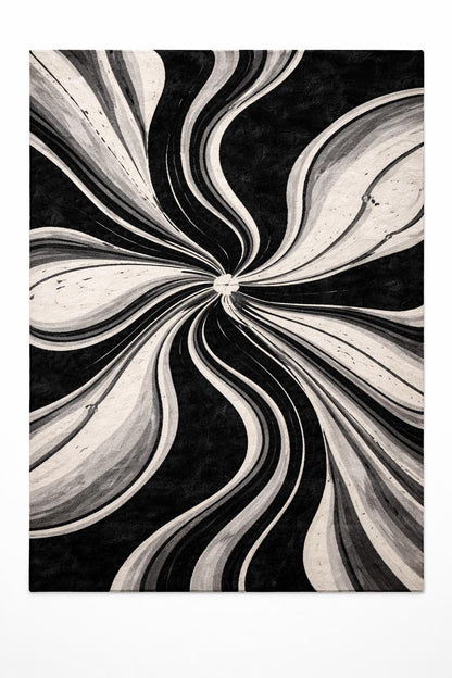 Luxury Black White Abstract Rug | Modern Hand Tufted Wool Area Rug | Luxury Geometric Shag Carpet | Contemporary Living Room Bedroom Rug