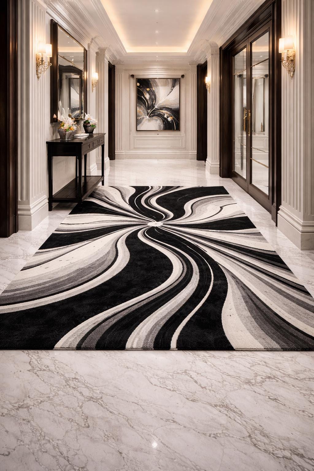 Luxury Black White Abstract Rug | Modern Hand Tufted Wool Area Rug | Luxury Geometric Shag Carpet | Contemporary Living Room Bedroom Rug
