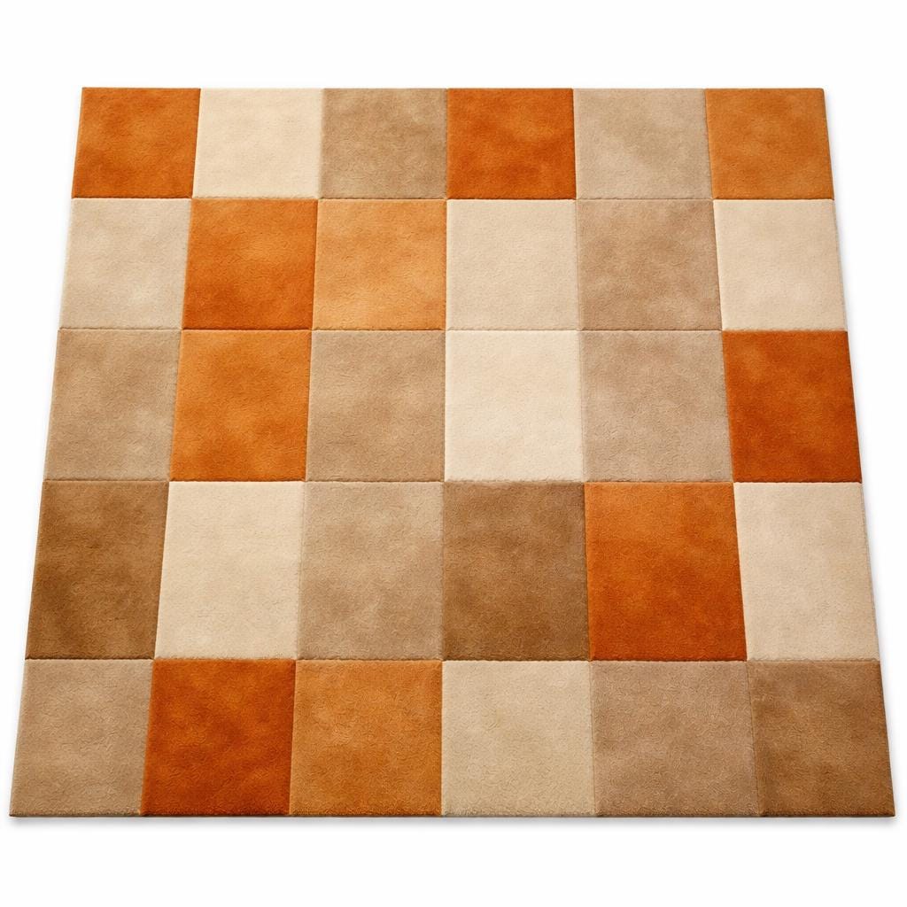 Luxury Hand Tufted Wool Rug | Orange Beige Checkered Rug | Modern Square Block Area Rug | Abstract Geometric Carpet | Handmade Designer Rug